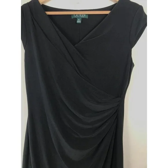 Lauren Ralph Lauren Black Ruched Side Dress Size 8 - Picture 4 of 7